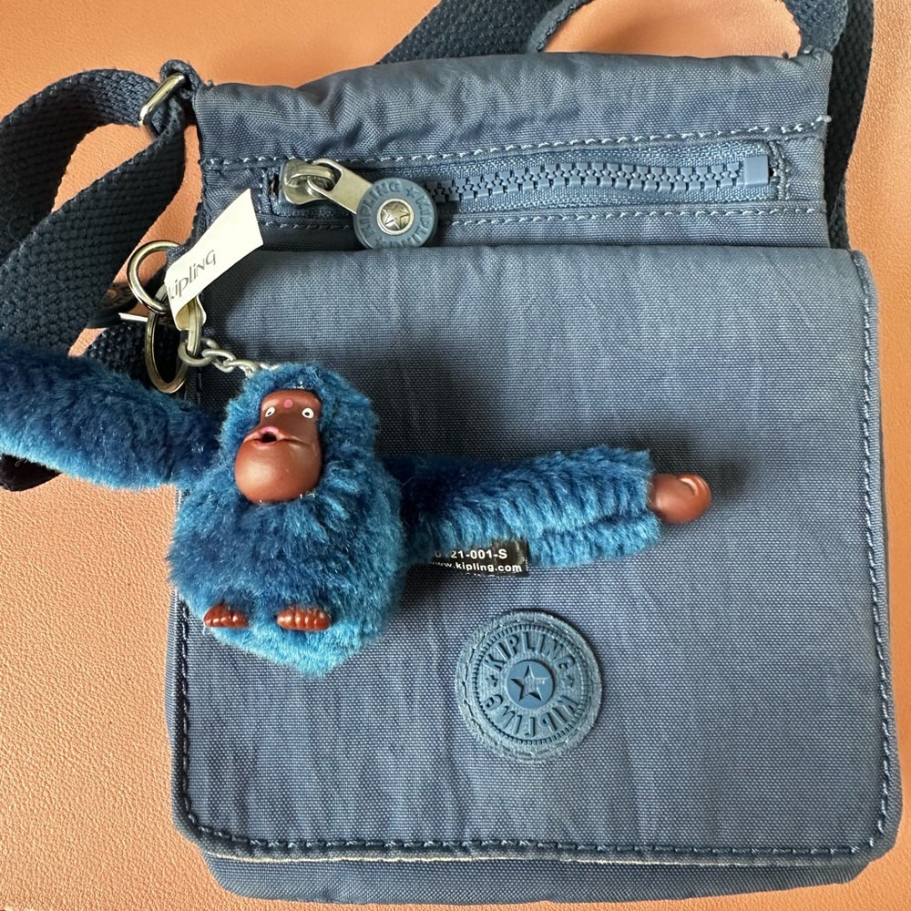 Kipling Navy Crossbody Bag with Plush Monkey Charm